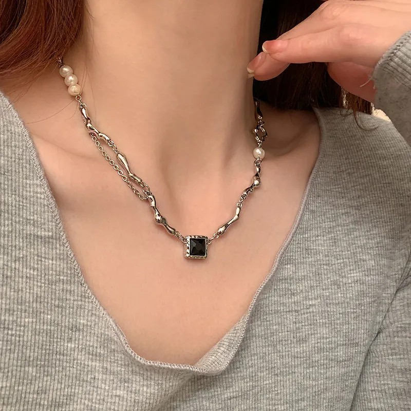Casual Hip-Hop Punk Letter Star Bear Titanium Steel Plating Inlay Acrylic Artificial Pearls Rhinestones Silver Plated Necklace_colorza_13