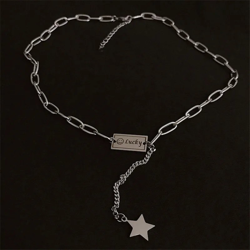 Casual Hip-Hop Punk Letter Star Bear Titanium Steel Plating Inlay Acrylic Artificial Pearls Rhinestones Silver Plated Necklace_colorza_15