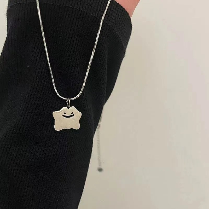 Casual Hip-Hop Punk Letter Star Bear Titanium Steel Plating Inlay Acrylic Artificial Pearls Rhinestones Silver Plated Necklace_colorza_16