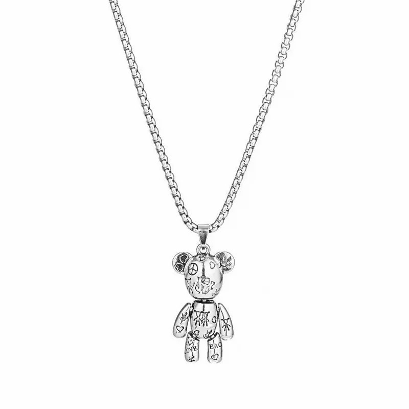 Casual Hip-Hop Punk Letter Star Bear Titanium Steel Plating Inlay Acrylic Artificial Pearls Rhinestones Silver Plated Necklace_colorza_24