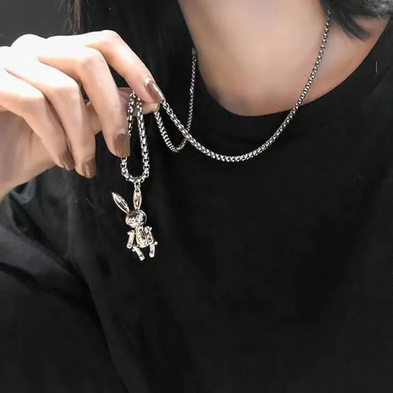 Casual Hip-Hop Punk Letter Star Bear Titanium Steel Plating Inlay Acrylic Artificial Pearls Rhinestones Silver Plated Necklace_colorza_32