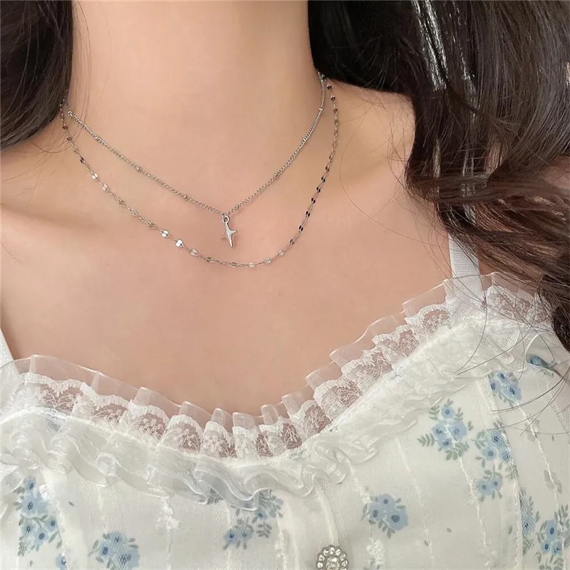 Hip-Hop Vintage Style Punk Cross Butterfly Titanium Steel Inlay Artificial Diamond Silver Plated Necklace_colorza_1