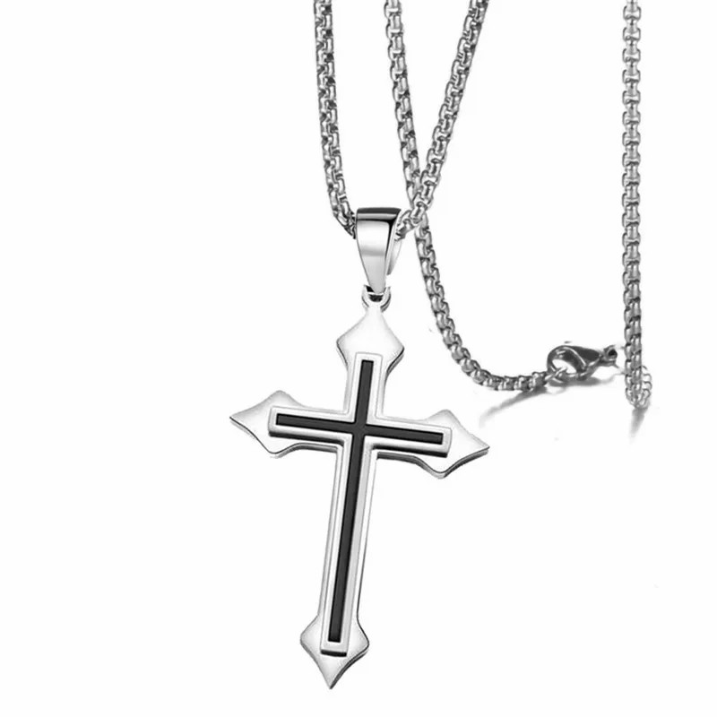 Hip-Hop Vintage Style Punk Cross Butterfly Titanium Steel Inlay Artificial Diamond Silver Plated Necklace_colorza_5