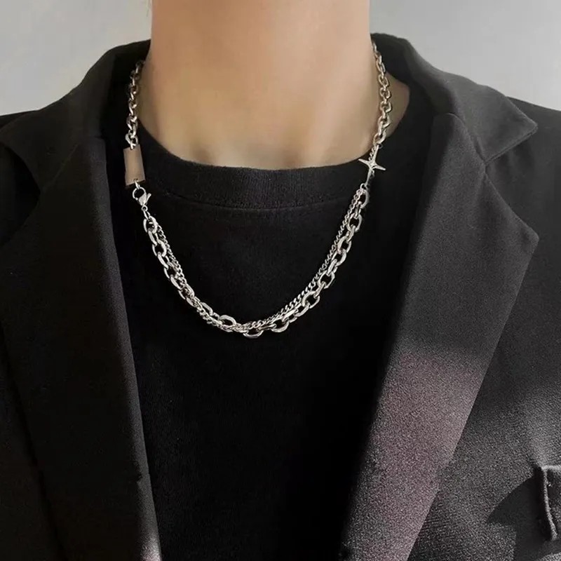 Hip-Hop Vintage Style Punk Cross Butterfly Titanium Steel Inlay Artificial Diamond Silver Plated Necklace_colorza_8