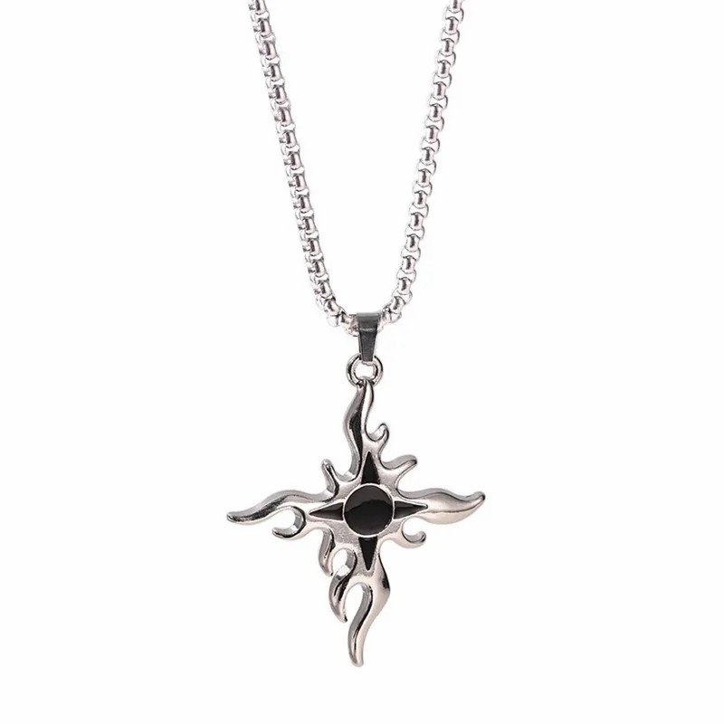 Hip-Hop Vintage Style Punk Cross Butterfly Titanium Steel Inlay Artificial Diamond Silver Plated Necklace_colorza_11