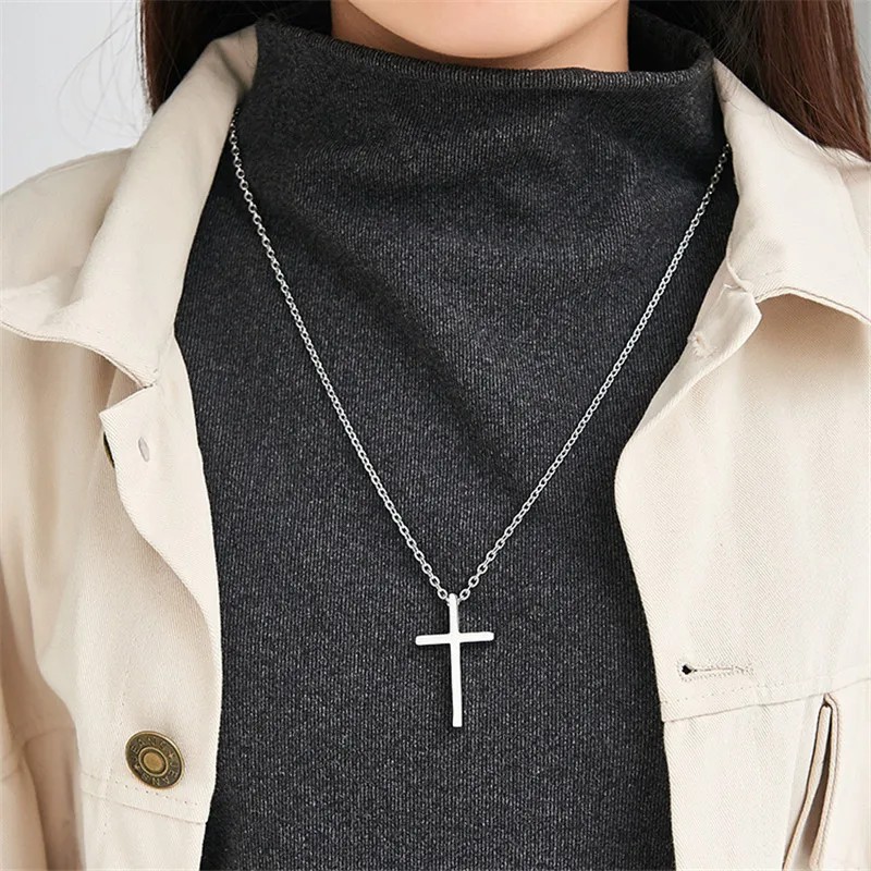 Hip-Hop Vintage Style Punk Cross Butterfly Titanium Steel Inlay Artificial Diamond Silver Plated Necklace_colorza_12