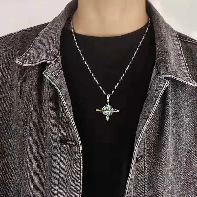Hip-Hop Vintage Style Punk Cross Butterfly Titanium Steel Inlay Artificial Diamond Silver Plated Necklace_colorza_15