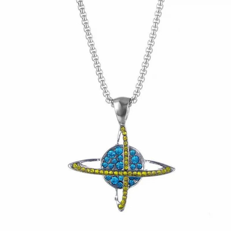 Hip-Hop Vintage Style Punk Cross Butterfly Titanium Steel Inlay Artificial Diamond Silver Plated Necklace_colorza_16