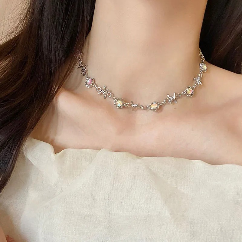 Romantic Simple Style Letter Moon Butterfly Stainless Steel Alloy Plating Inlay Acrylic Artificial Pearls Artificial Diamond Gold Plated Silver Plated Necklace_colorza_18