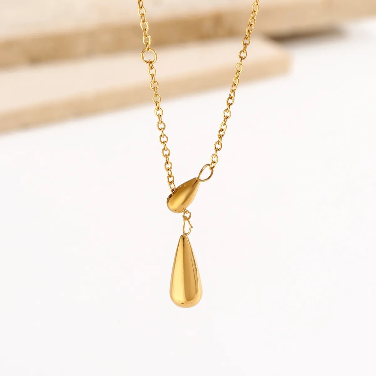Retro Simple Style Water Droplets Stainless Steel Plating 18K Gold Plated Necklace_colorza_1