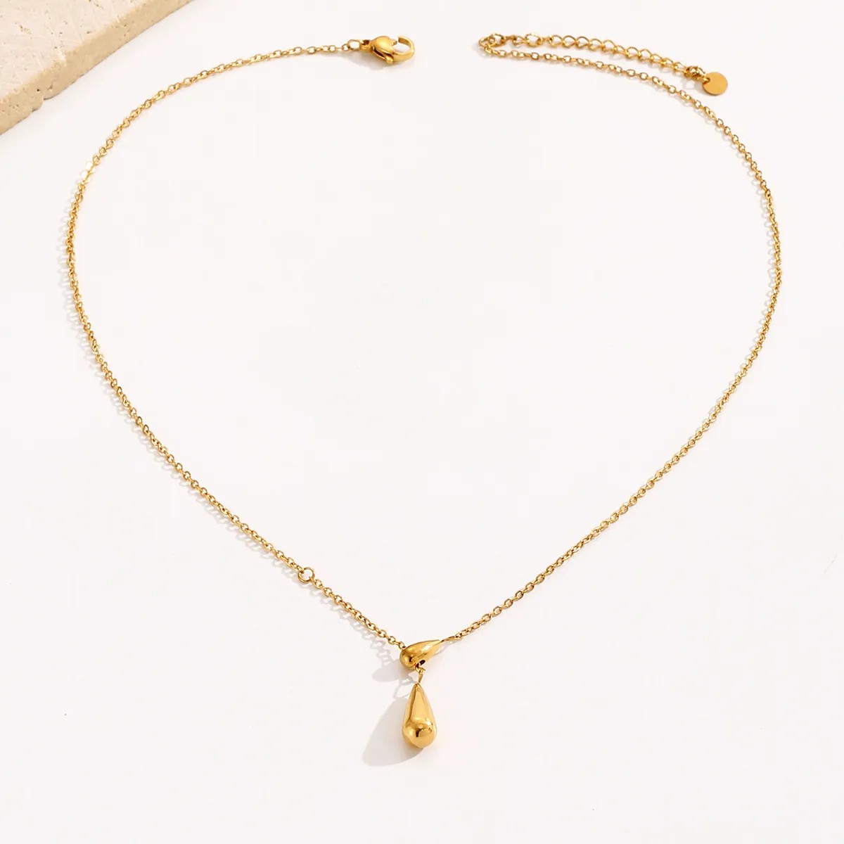 Retro Simple Style Water Droplets Stainless Steel Plating 18K Gold Plated Necklace_colorza_2