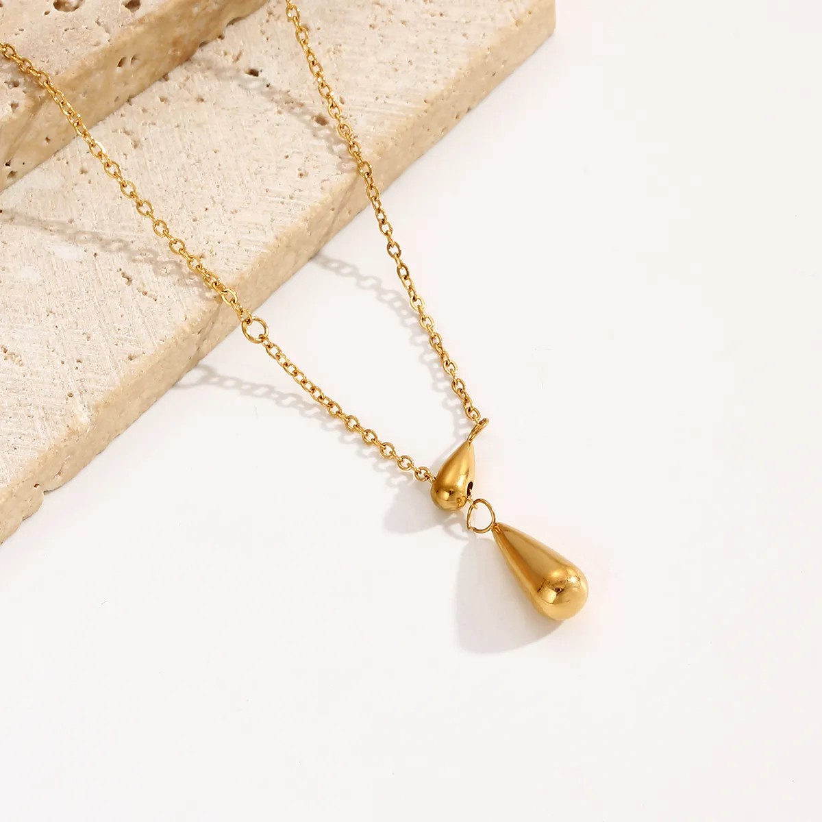 Retro Simple Style Water Droplets Stainless Steel Plating 18K Gold Plated Necklace_colorza_3