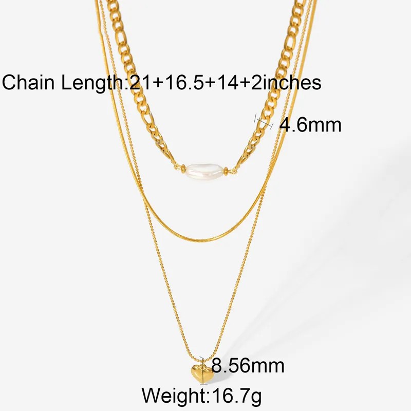Simple Style Classic Style Heart Shape Stainless Steel Pearl Plating 18K Gold Plated Layered Necklaces_colorza_1
