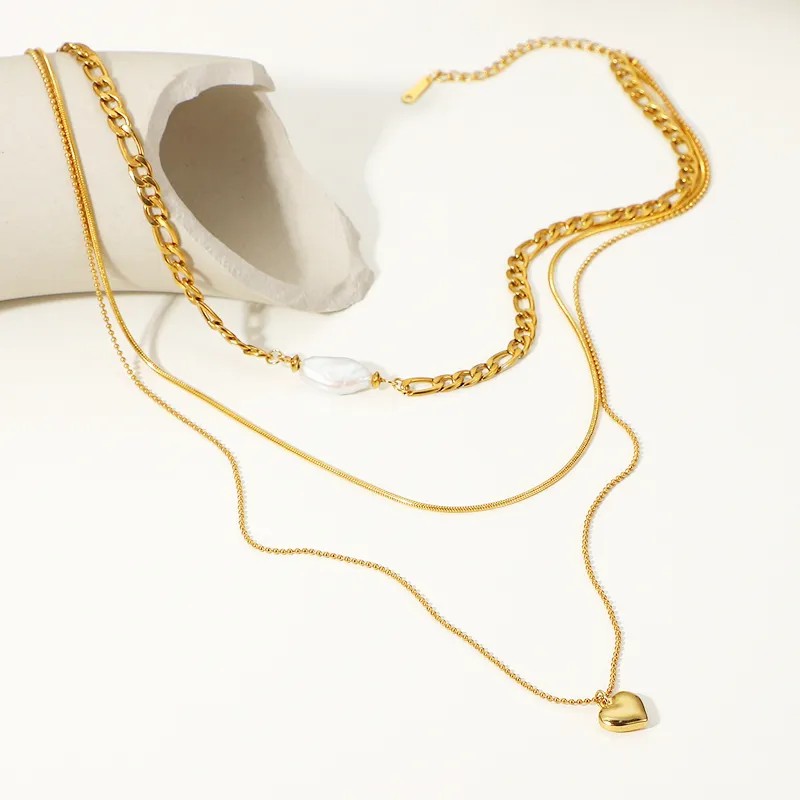 Simple Style Classic Style Heart Shape Stainless Steel Pearl Plating 18K Gold Plated Layered Necklaces_colorza_2