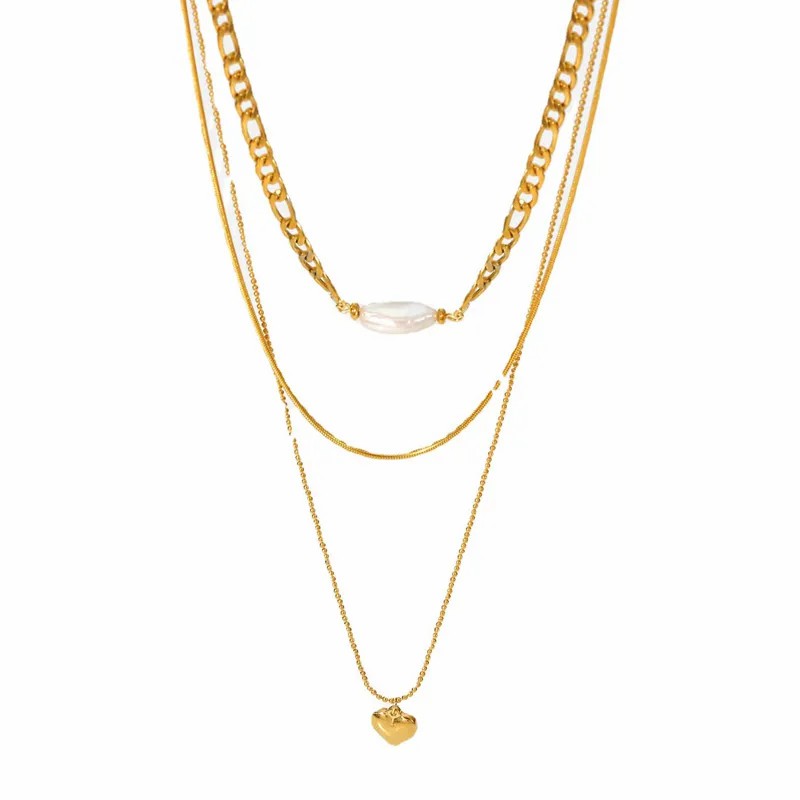 Simple Style Classic Style Heart Shape Stainless Steel Pearl Plating 18K Gold Plated Layered Necklaces_colorza_3