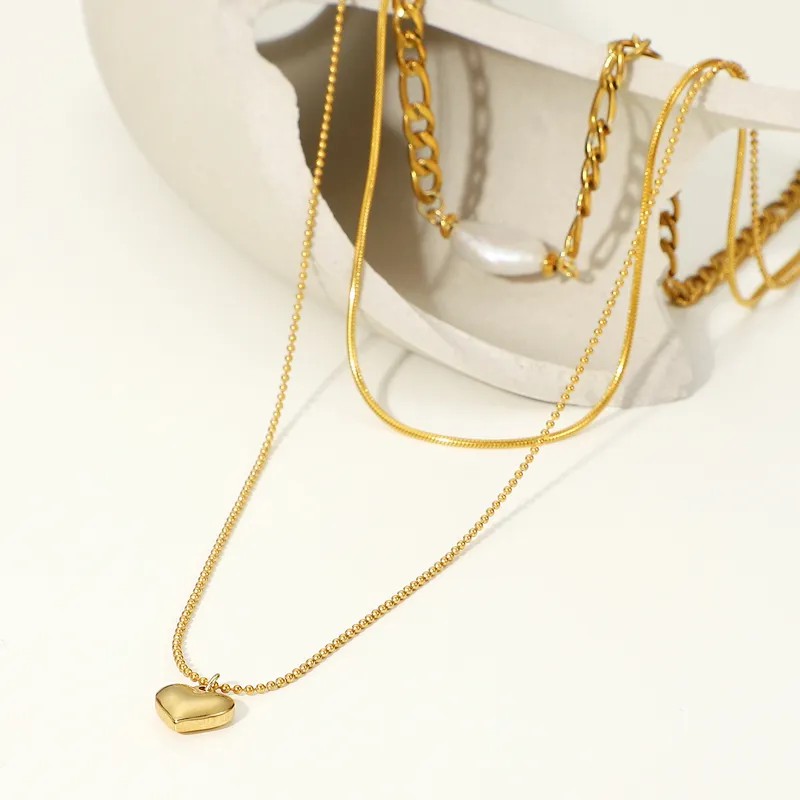 Simple Style Classic Style Heart Shape Stainless Steel Pearl Plating 18K Gold Plated Layered Necklaces_colorza_5