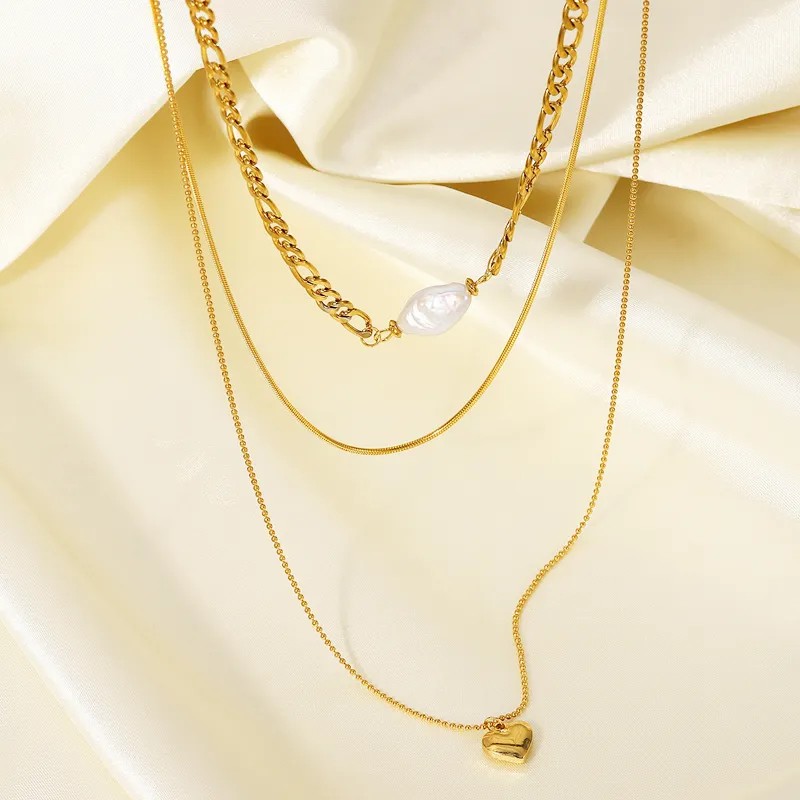 Simple Style Classic Style Heart Shape Stainless Steel Pearl Plating 18K Gold Plated Layered Necklaces_colorza_6