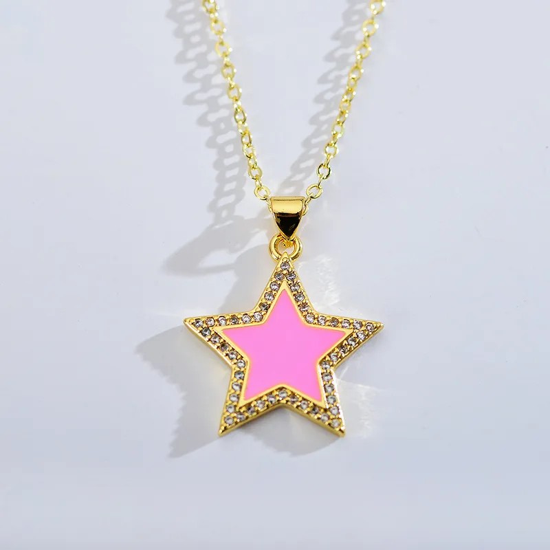  Star Enamel Inlay Zircon Pendant Necklace