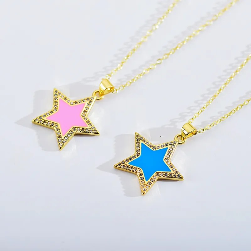  Star Enamel Inlay Zircon Pendant Necklace