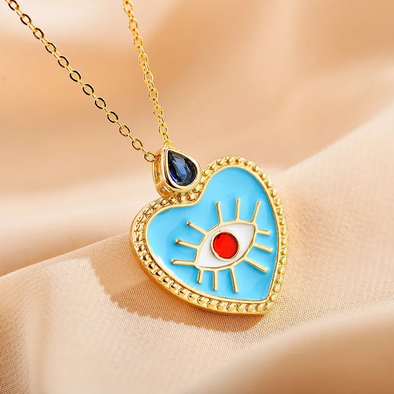Devil's Eye Heart Shape Pendant Necklace