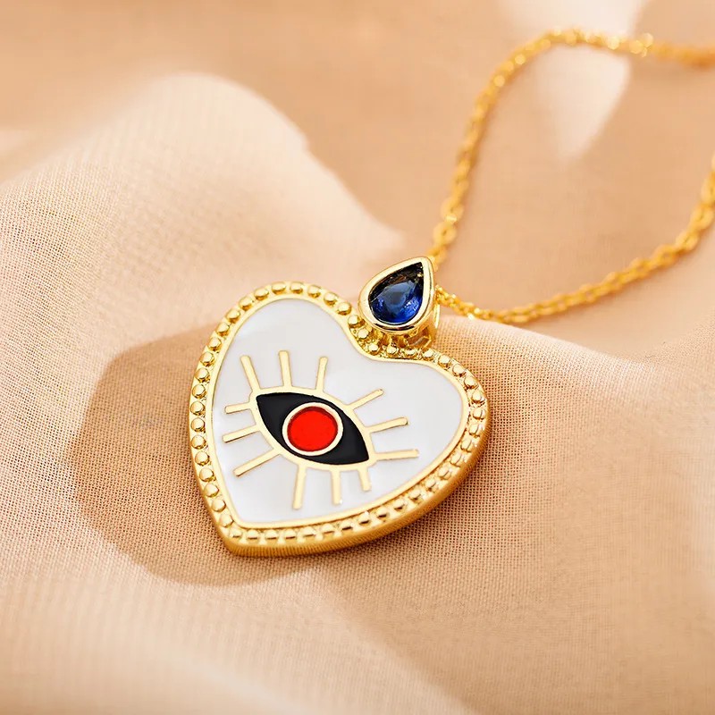 Devil's Eye Heart Shape Enamel Necklace