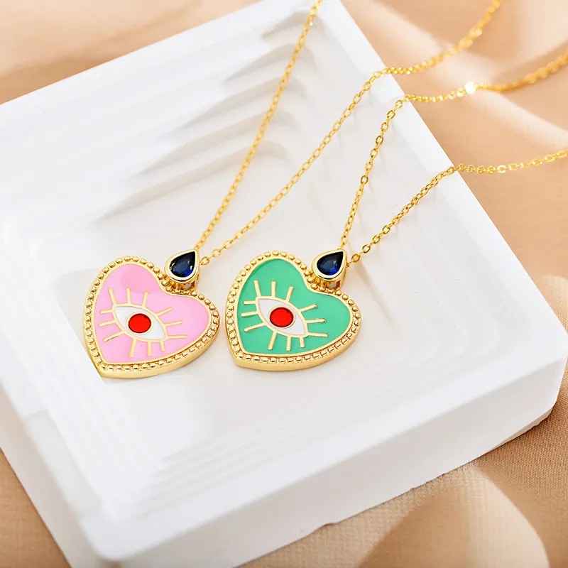 Devil's Eye Heart Shape Stainless Steel Necklace