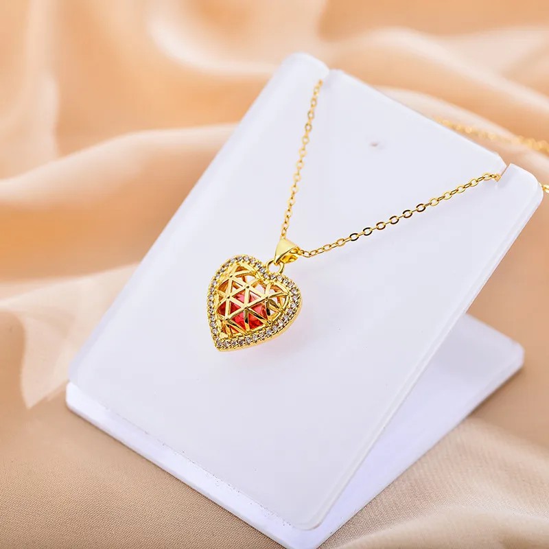 Heart Shape Inlay Zircon Pendant Necklace
