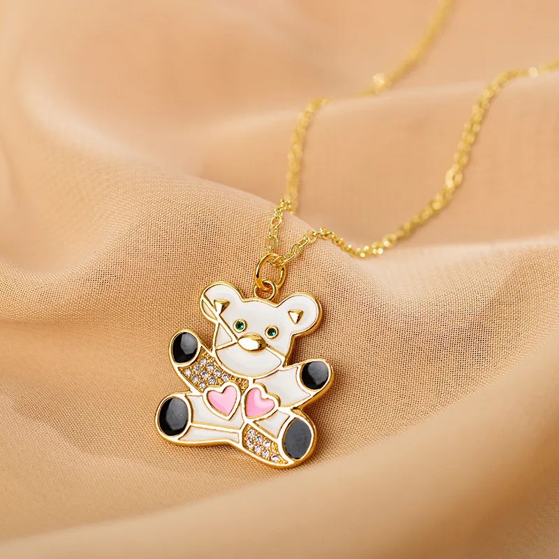Animal Bear Enamel Necklace