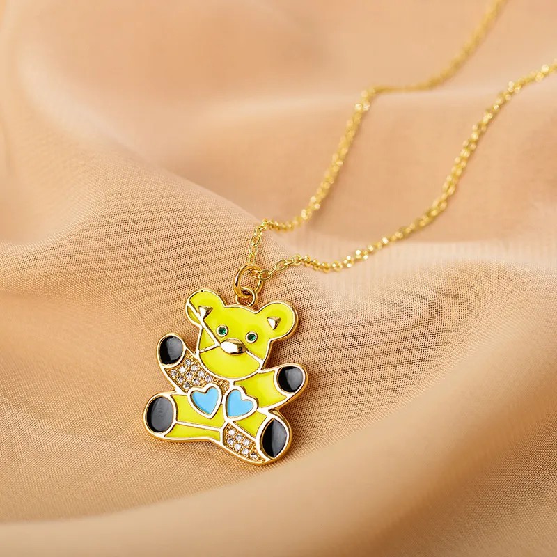 Yellow Bear Steel Enamel Inlay Necklace