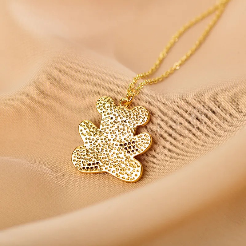 Animal Bear Enamel Stainless Steel Necklace