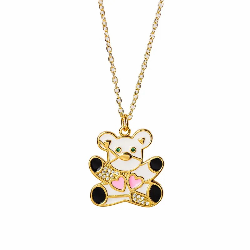 Cute Animal Bear Steel Enamel Pendant Necklace
