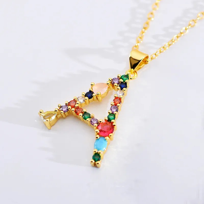 Shiny Letter Steel  Zircon Pendant Necklace