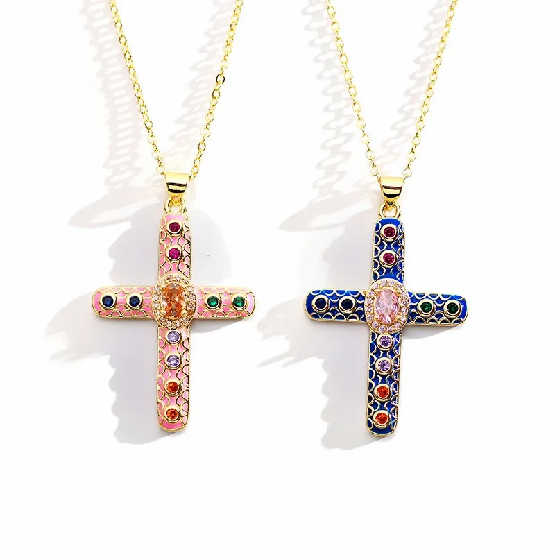 Cross Steel Enamel Pendant Necklace