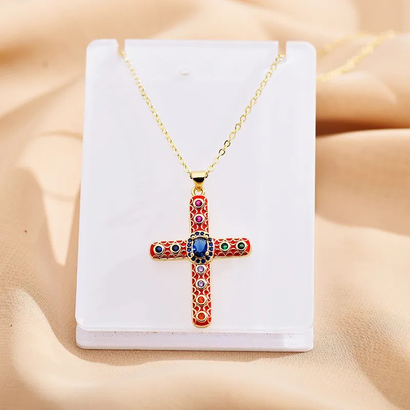 Red Cross Enamel Plating Pendant Necklace