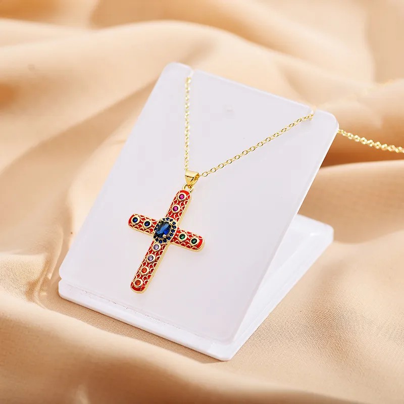 Cross Enamel Stainless Steel Pendant Necklace