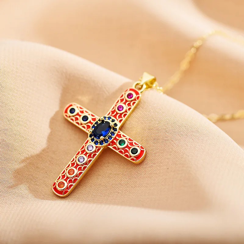 Cross Enamel Stainless Steel Necklace