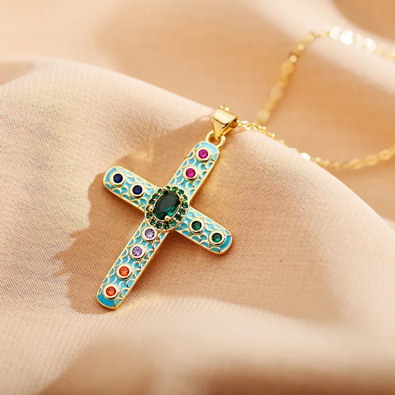Cross Enamel Stainless Steel Necklace