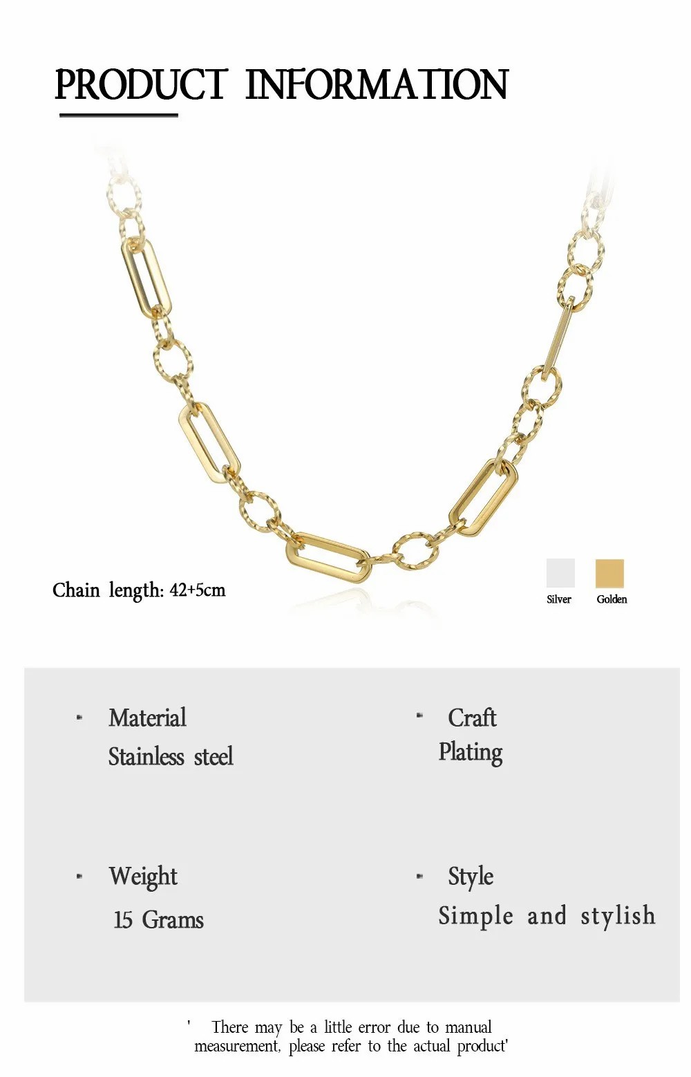 Plain Stainless Steel Plating Necklace