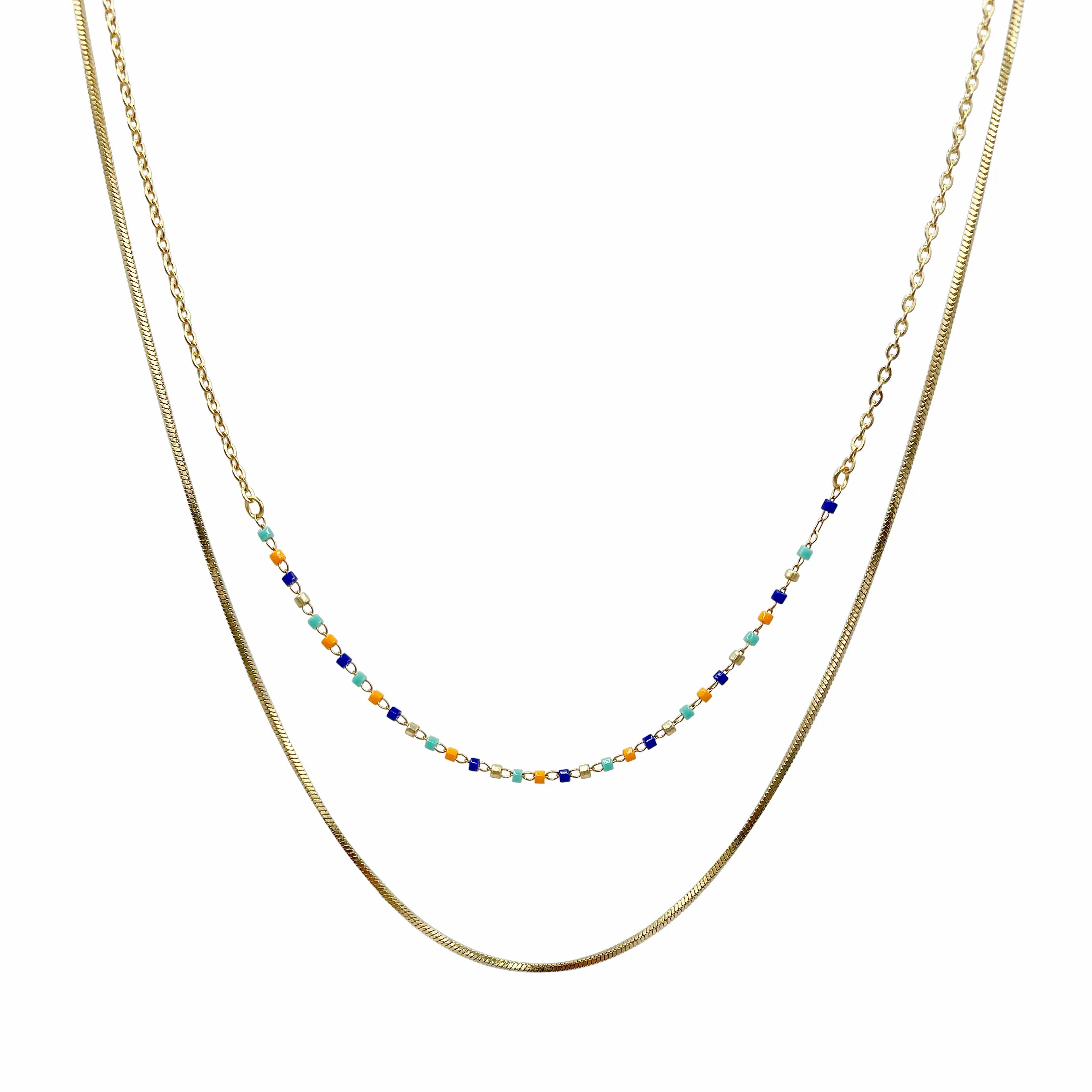 Elegant Simple Style Colorful Stainless Steel Metal Beaded Plating Gold Plated Layered Necklaces_colorza_4