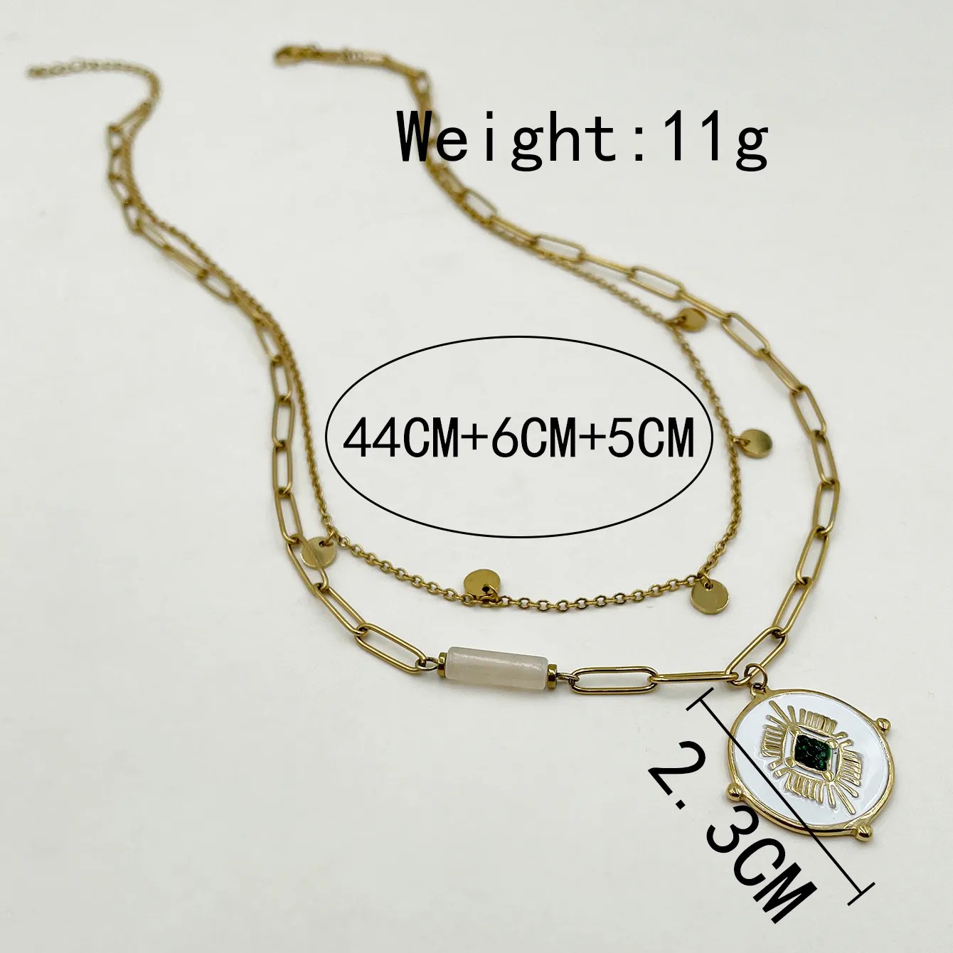 Vacation Modern Style Round Stainless Steel Metal Enamel Plating Inlay Diamond 14K Gold Plated Layered Necklaces_colorza_3