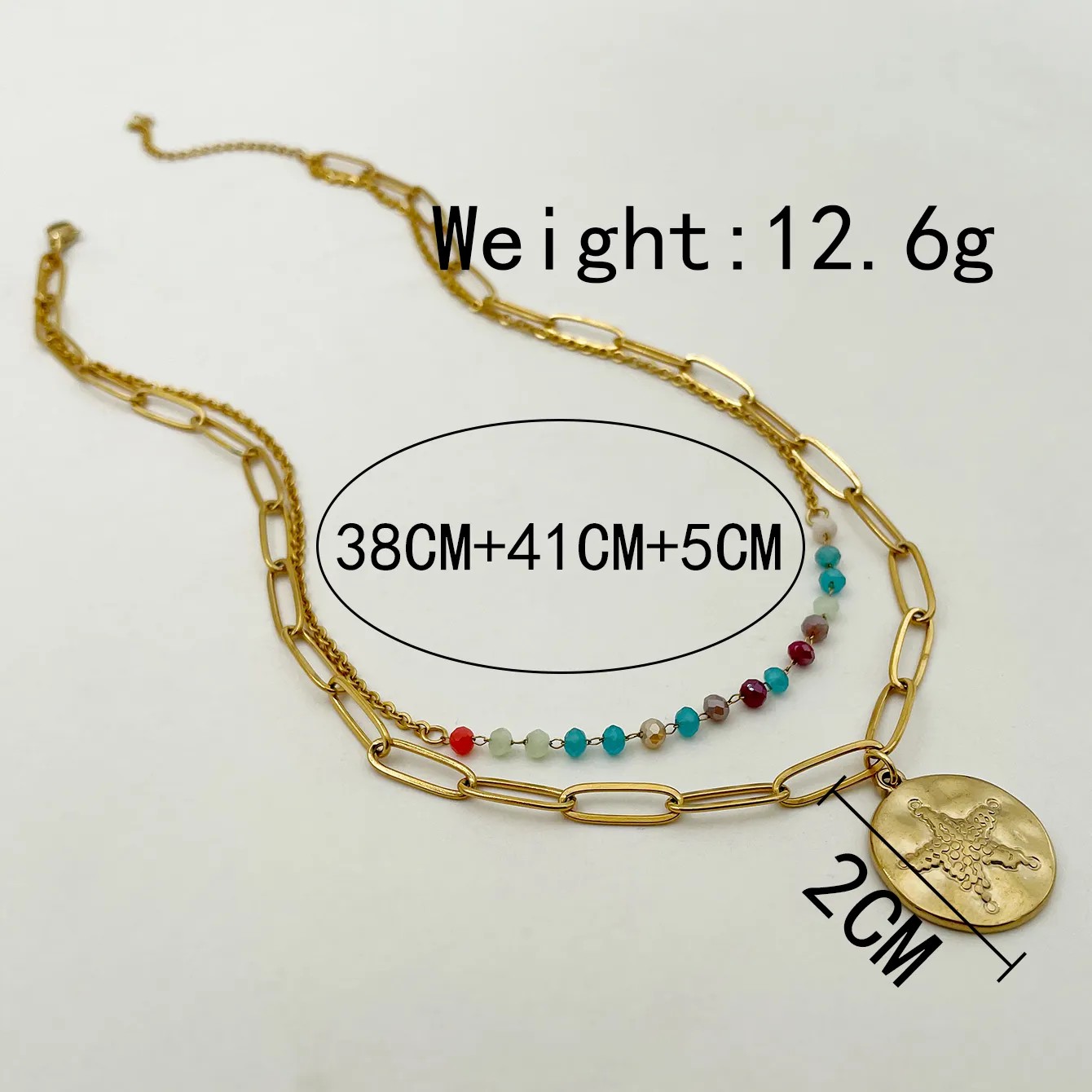 Vacation Pentagram Round Stainless Steel Metal Layered Plating Gold Plated Layered Necklaces_colorza_3