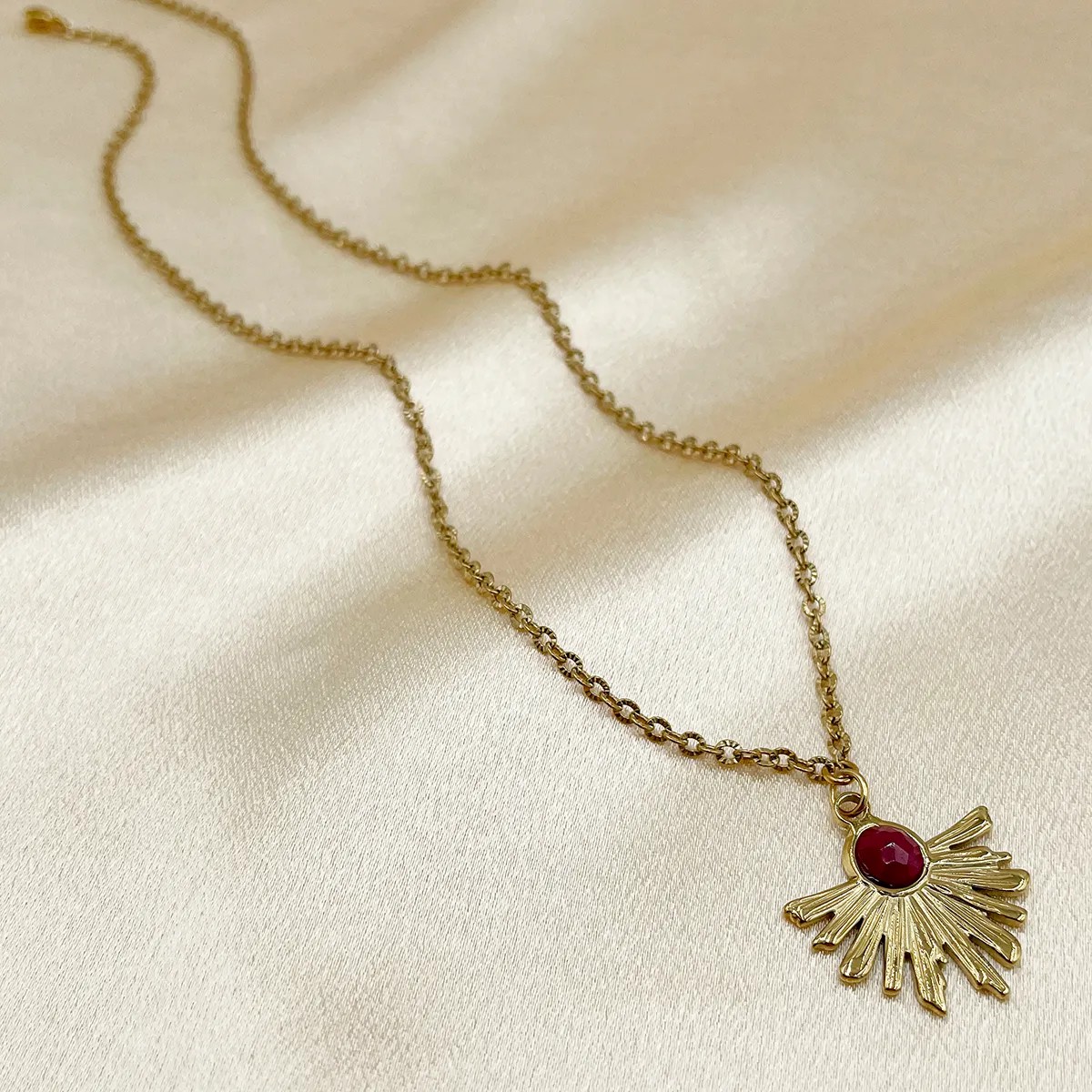 Casual Modern Style Sector Stainless Steel Metal Plating Inlay Natural Stone Gold Plated Pendant Necklace_colorza_1