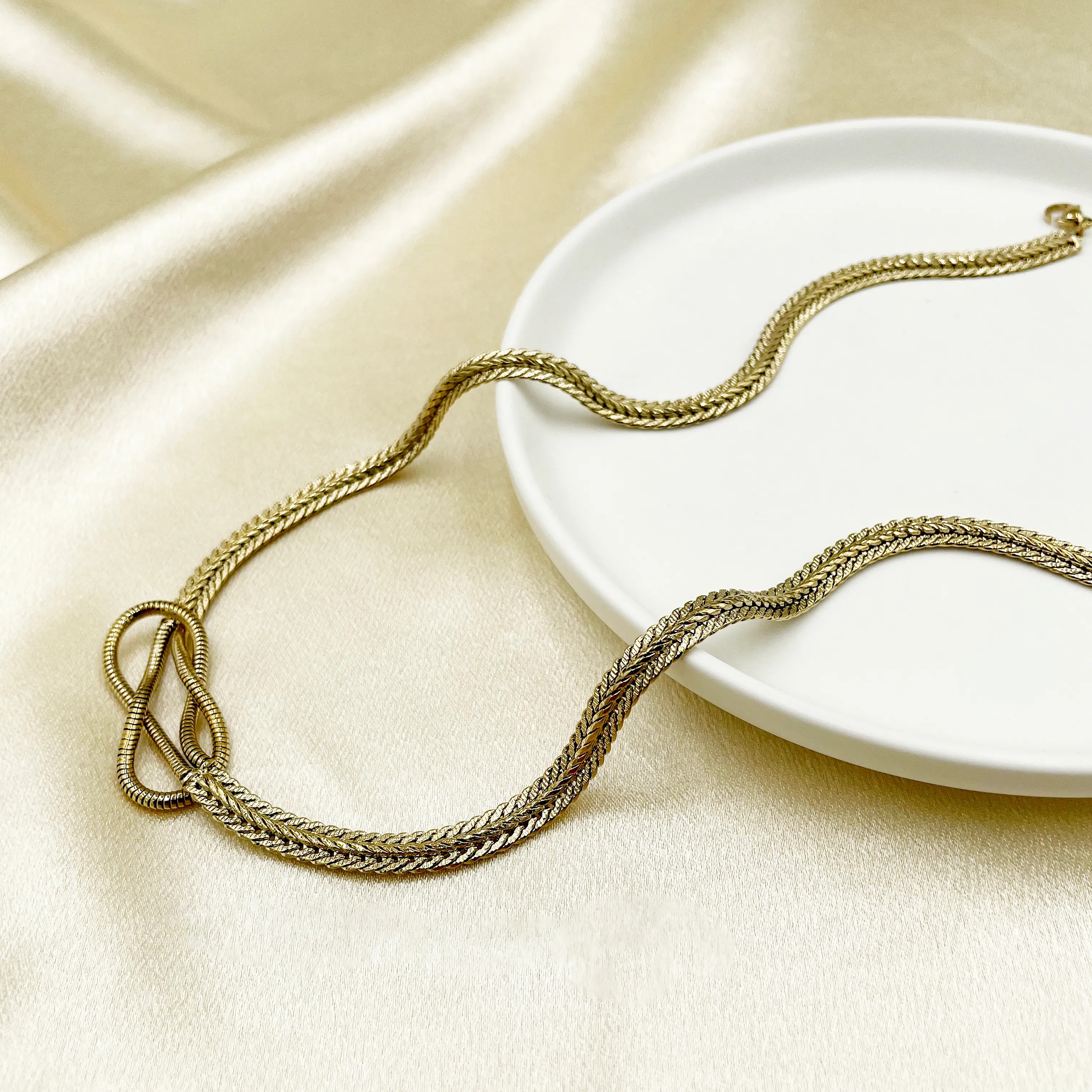 Hip-Hop Retro Knot Stainless Steel Plating Gold Plated Necklace_colorza_1