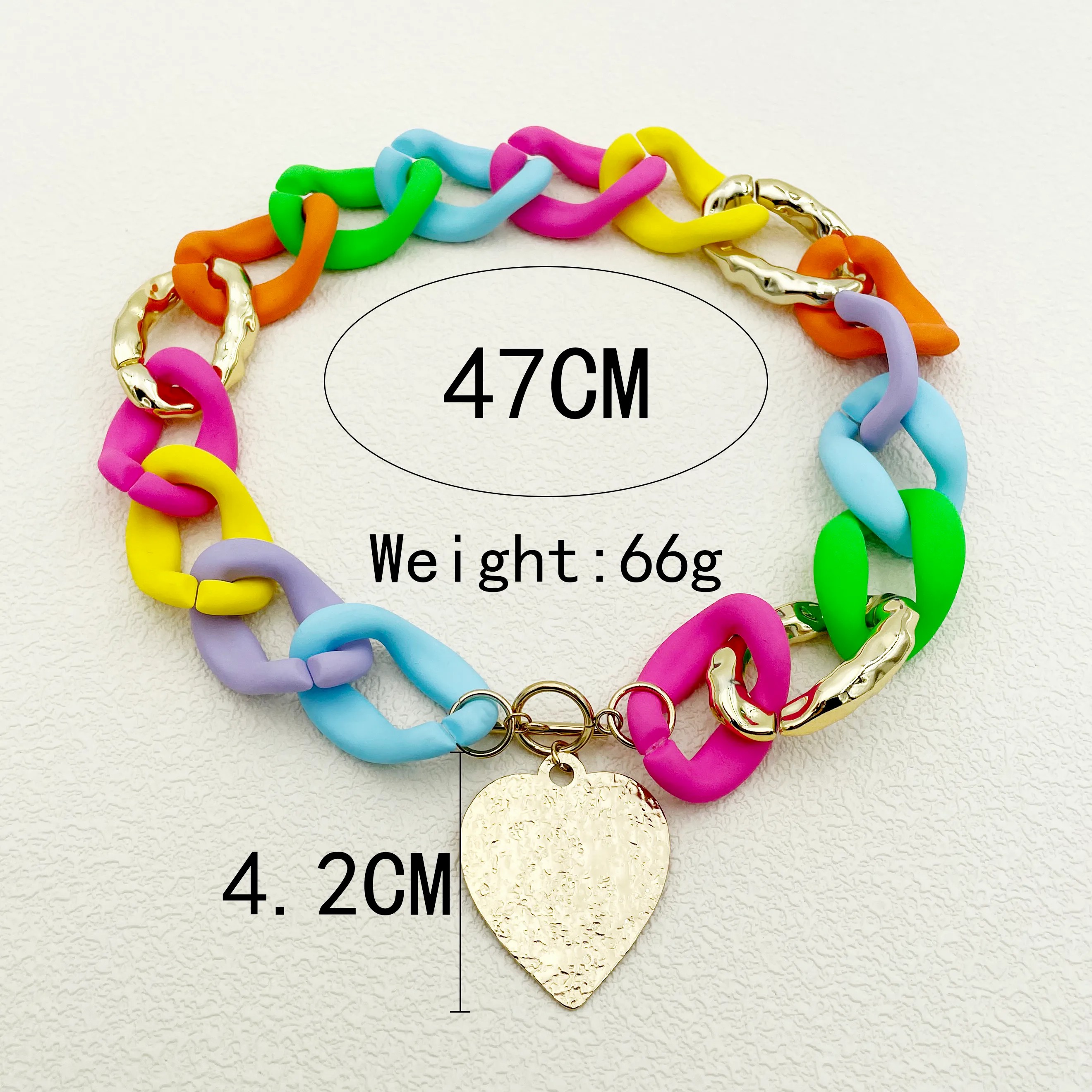 Exaggerated Artistic Colorful Heart Shape Stainless Steel Arylic Metal Plating Gold Plated Necklace_colorza_3