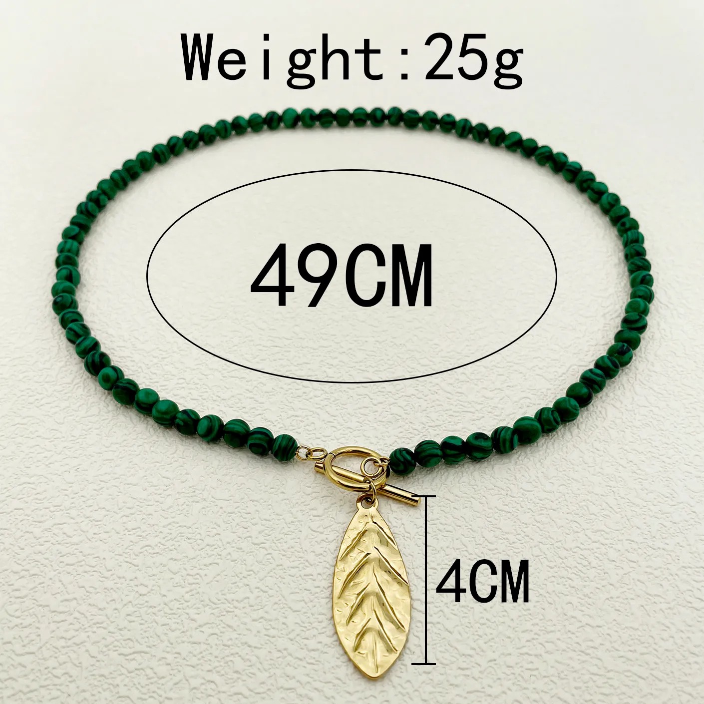 Artistic Leaves Stainless Steel Malachite Plating Metal Button Gold Plated Pendant Necklace_colorza_3