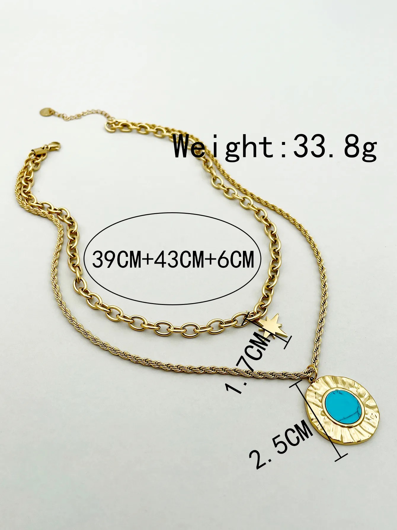 Vintage Style Round Star Stainless Steel Layered Plating Inlay Turquoise Gold Plated Layered Necklaces_colorza_3