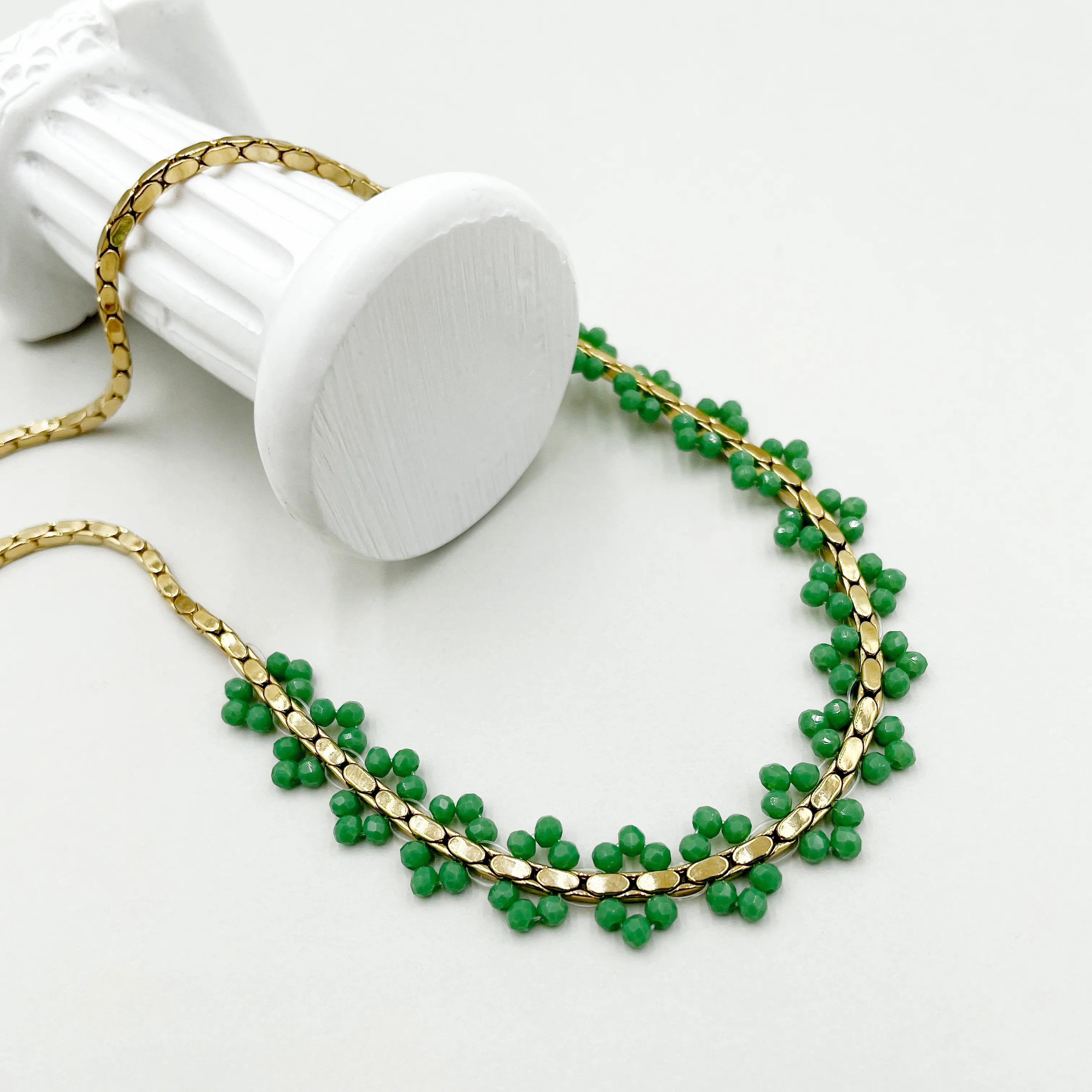 Vacation Marine Style Flower Stainless Steel Beaded Plating Gold Plated Necklace_colorza_2