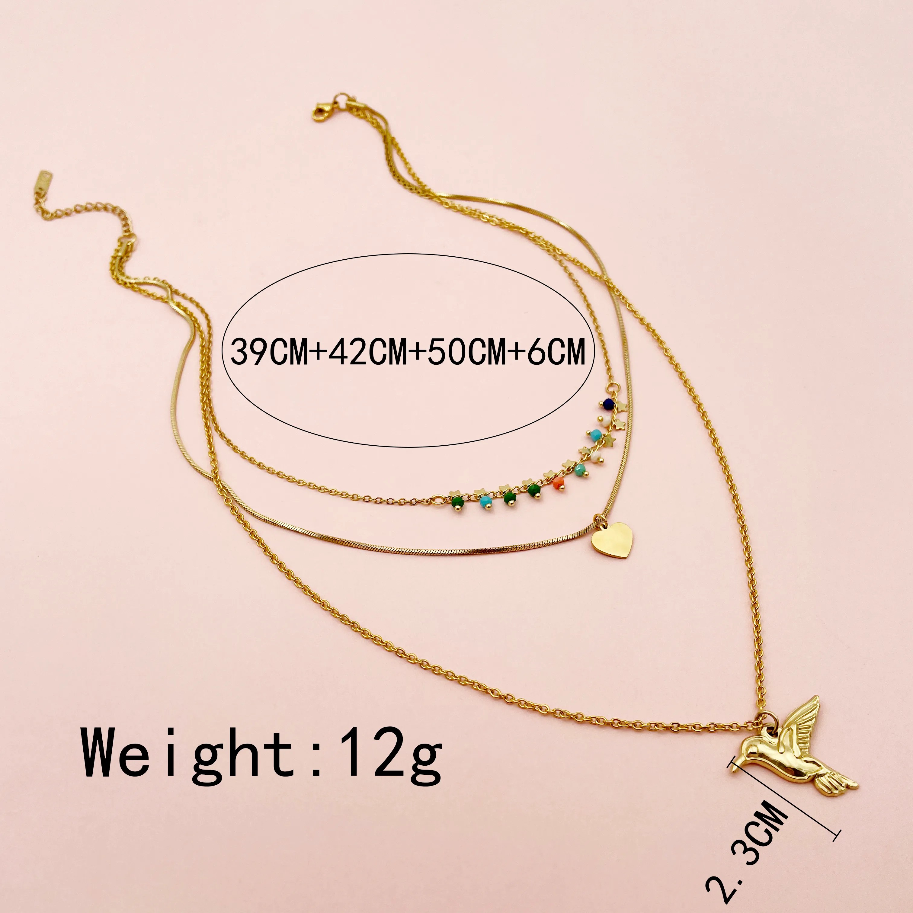 Modern Style Heart Shape Bird Stainless Steel Layered Plating Gold Plated Layered Necklaces_colorza_3