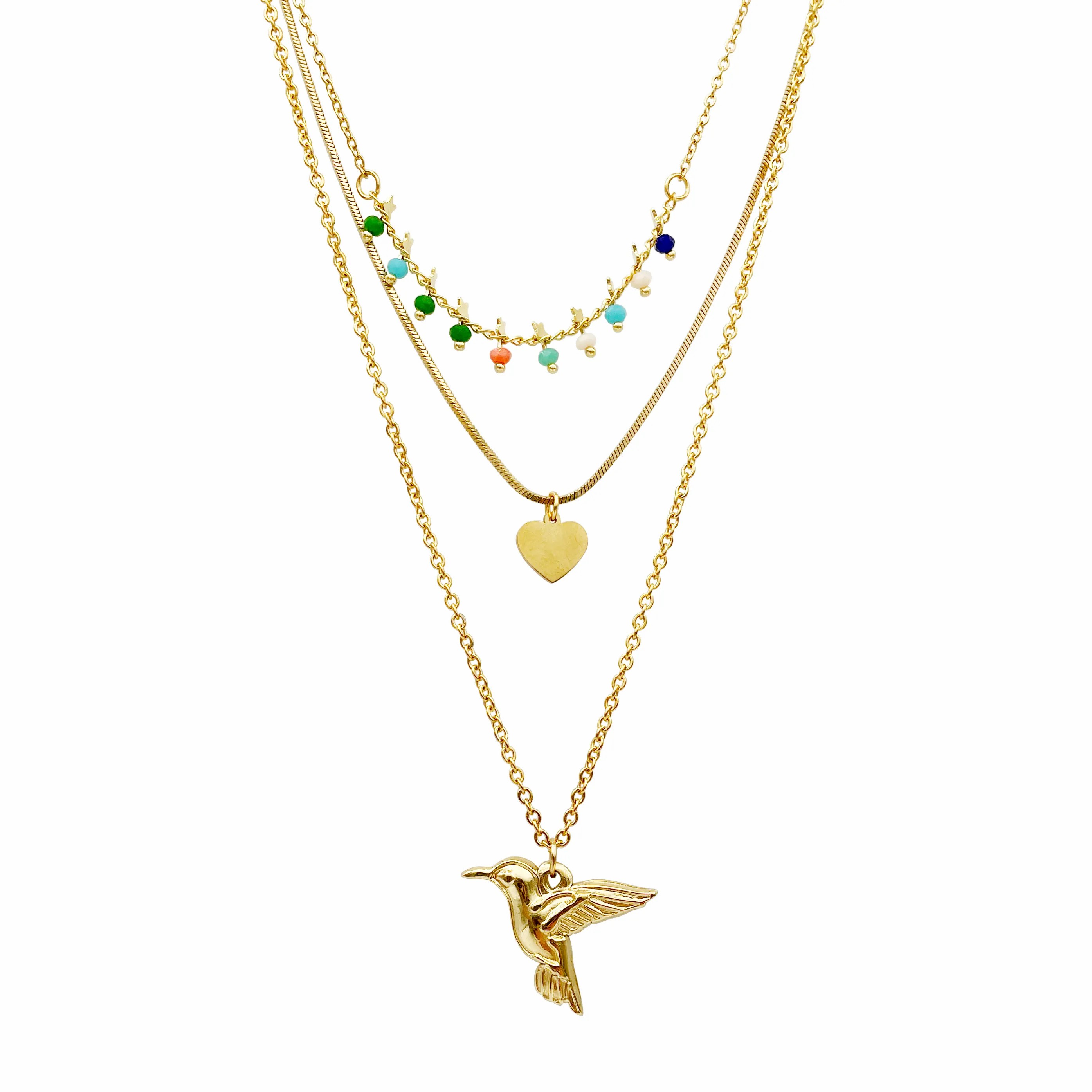 Modern Style Heart Shape Bird Stainless Steel Layered Plating Gold Plated Layered Necklaces_colorza_4