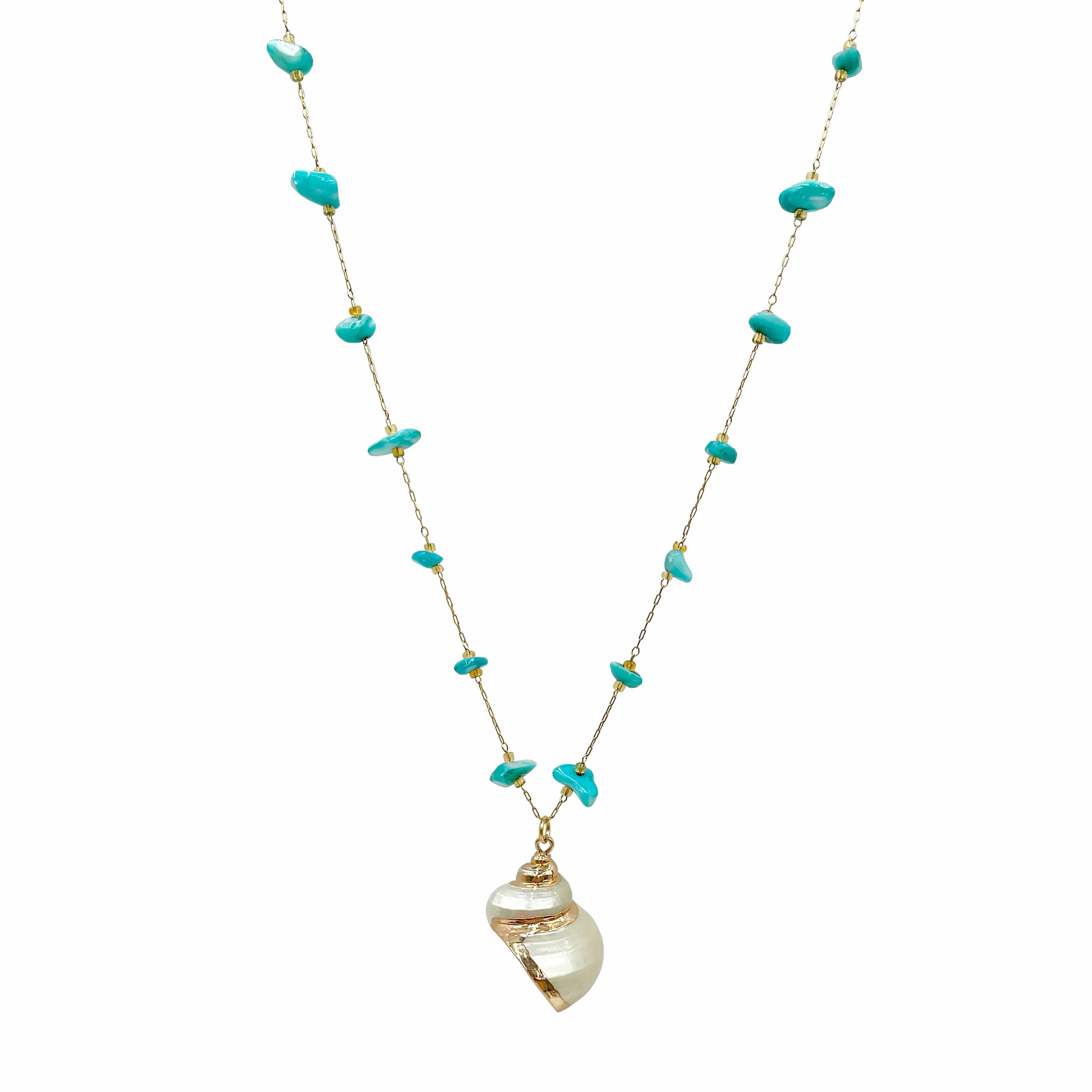 Vacation Beach Conch Stainless Steel Gravel Metal Plating Gold Plated Pendant Necklace_colorza_4